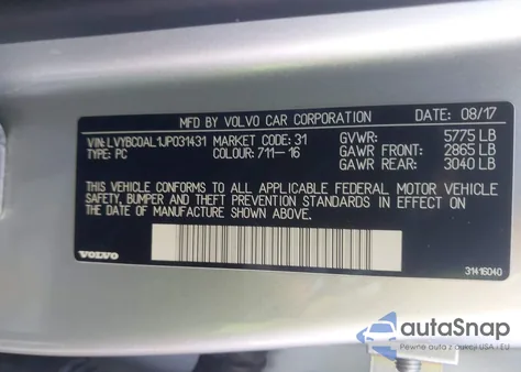 2018 Volvo S90 Hybrid T8 Inscription z USA, uszkodzony, nr VIN LVYBC0AL1JP031431